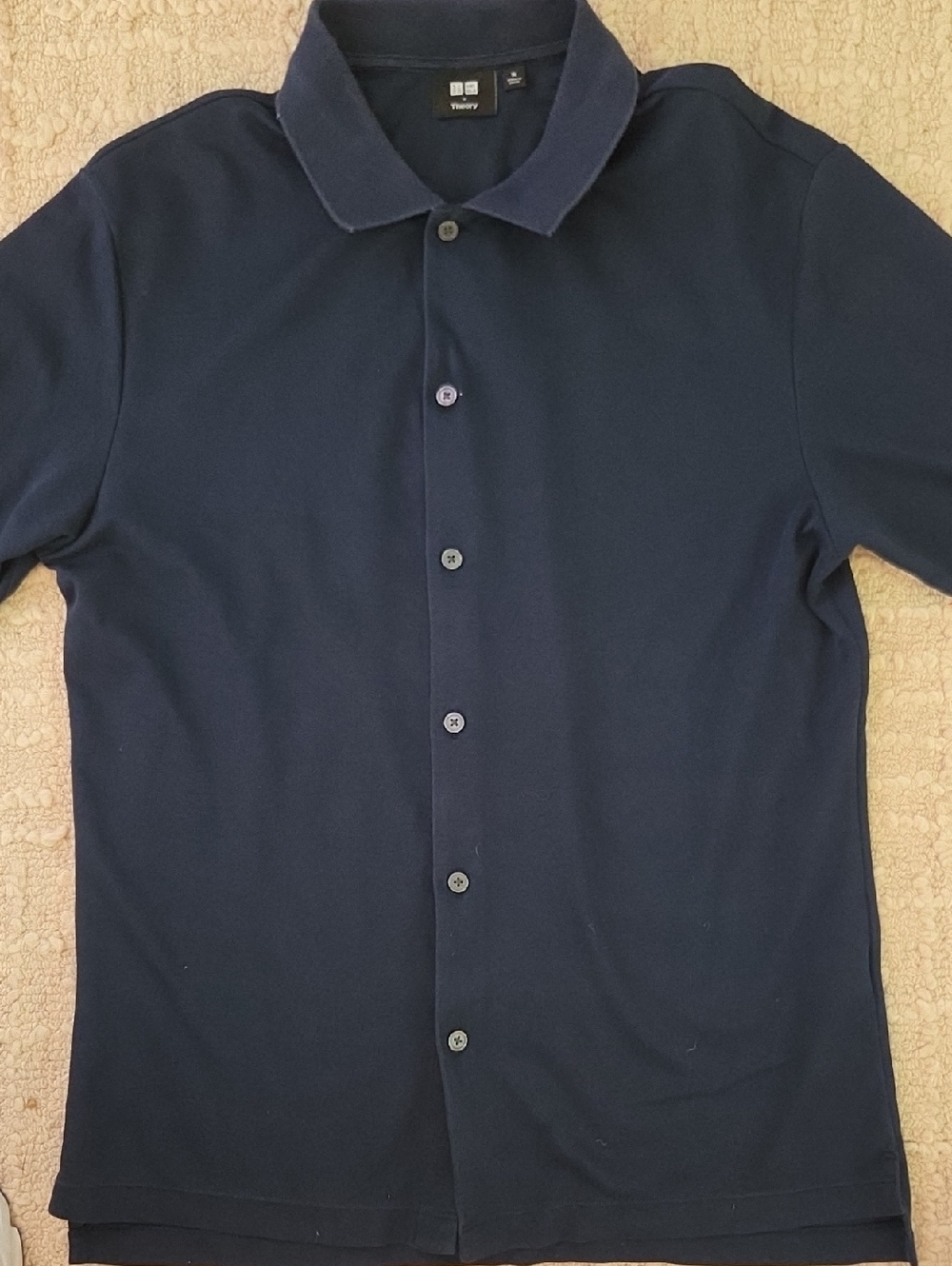 Theory Men's Navy Button-Down Shirt with Polo Collar, Men's M